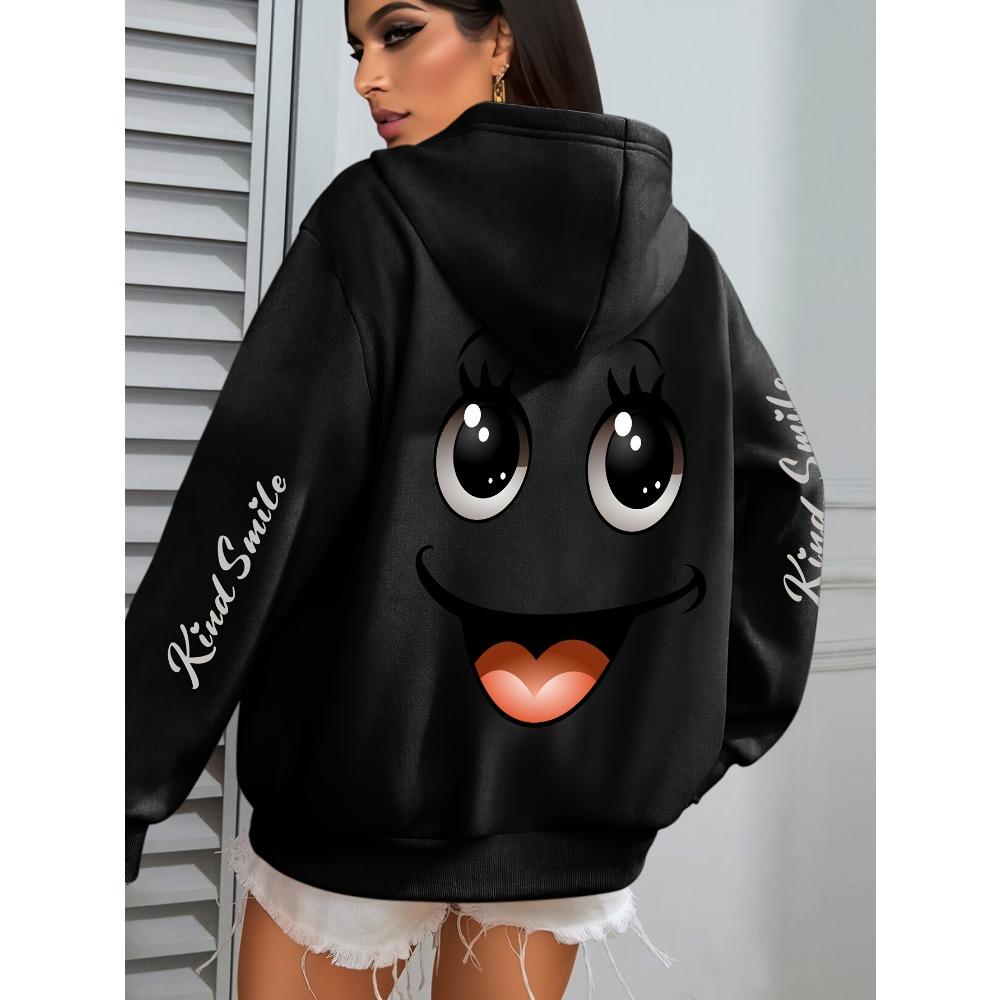 Sweat à capuche imprimé Smiley Face grande taille pour femmes