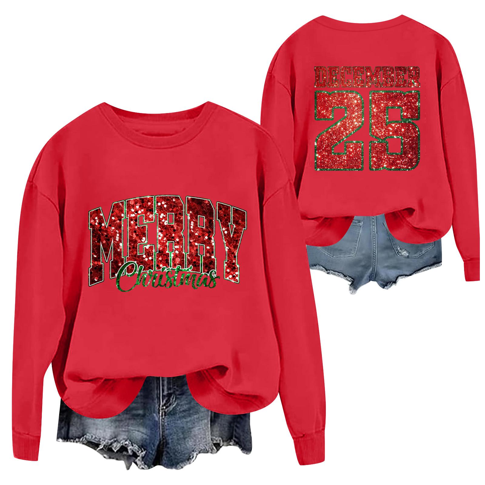 

Christmas T-Shirts And Sweatshirts, Women S Sweatshirts, Long-Sleeved Pullover Sweatshirts, Women S Long-Sleeved Tops XL красный