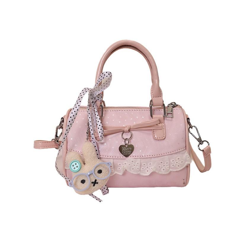Stylish Boston Bag With Bow Detail Soft PU Pillow Shape Crossbody Shoulder Daily Wear