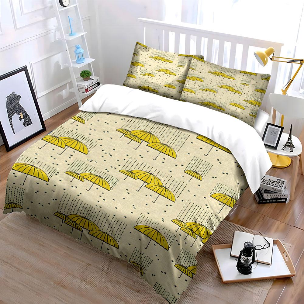 Golden Umbrellas Dancing Rain. Bedding Sets Duvet Covers Pillowcases(1* Duvet Cover 2* Pillowcases Without Duvet Insert)