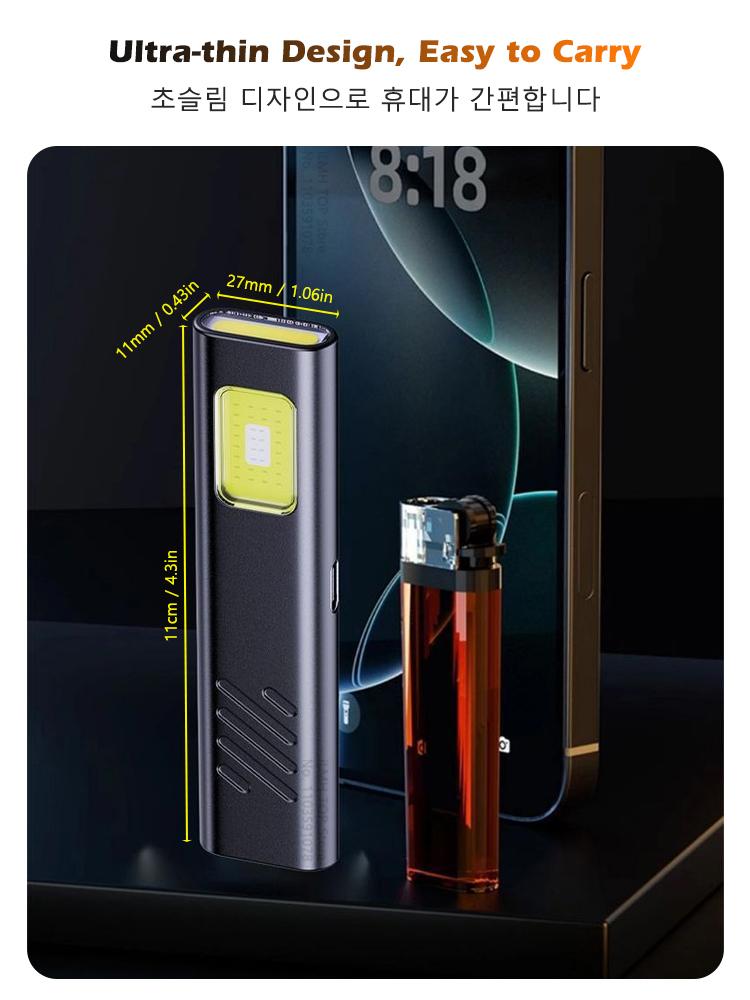 Security Rechargeable Flashlight, Magnetic Work Light, USB C Pocket Torch with Clip, Mini LED Emergency High Power Warning Light