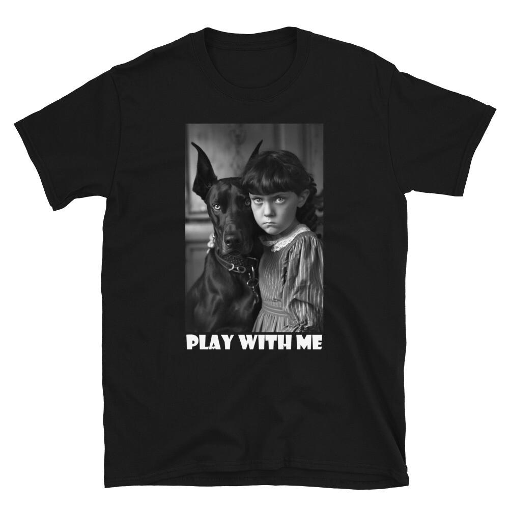 

Scary, Strange Vintage Girl with Rottweiler Unisex T-Shirt, Horror, Halloween, XL