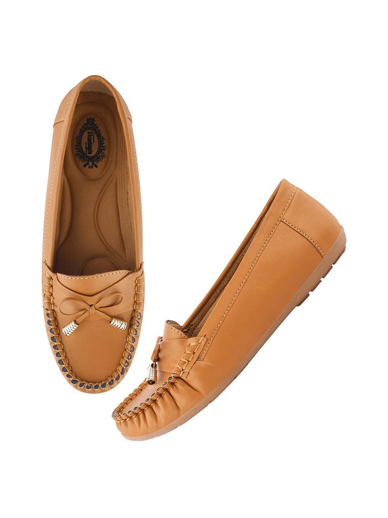 Shoetopia Women'S Comfortable Loafers Tan | Soft Slip-On Casual Formal Flat For Office College & Travel Eu40
