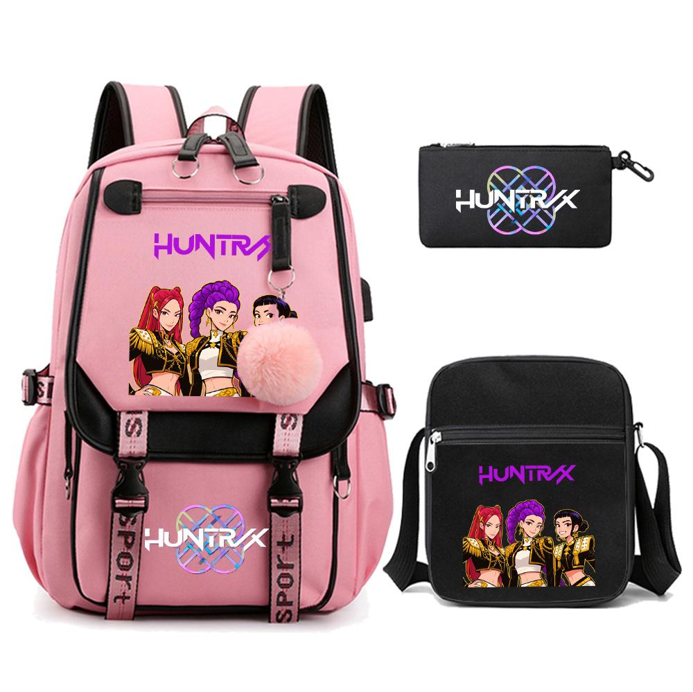 3 szt./zestaw K-pop Demon Hunters Plecak z nadrukiem z torbą na ramię piórnik dla nastolatka dziewczyny chłopca tornister dużej pojemności torba podróżna prezent dla dziecka plecak