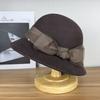 High sense Hepburn style bow wool top hat women's autumn and winter fashion versatile basin hat bucket hat shows small face