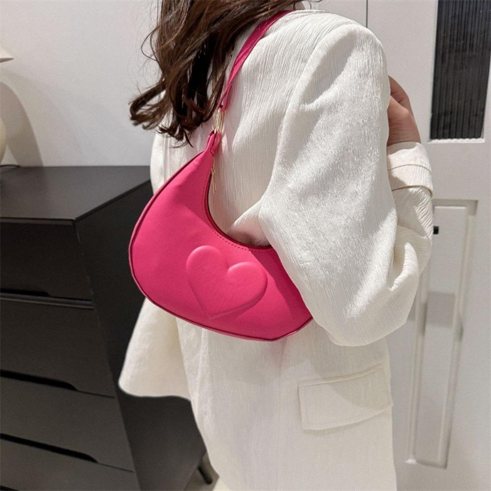 Korean Style Crescent Moon Underarm Bag Solid Color Hobo Bag Elegant PU Leather Shoulder Bag Women