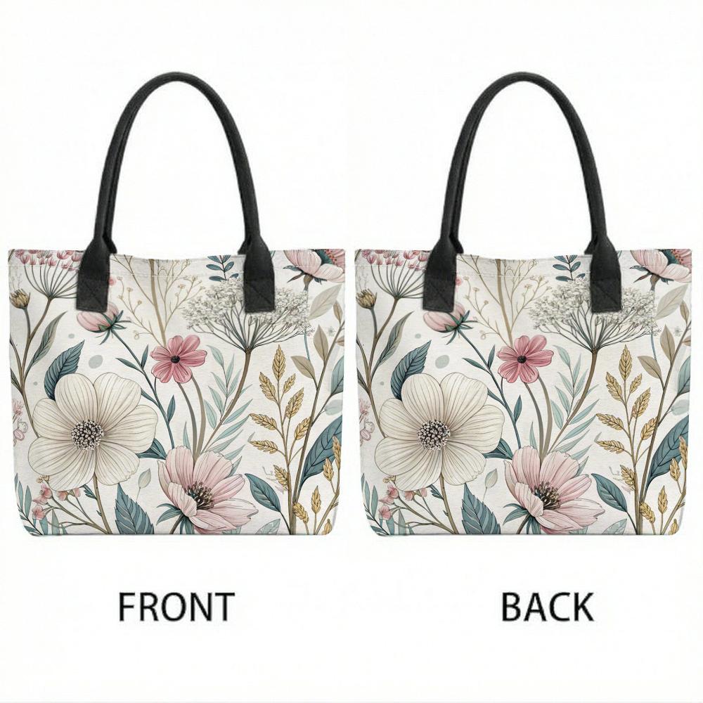 Floral Printed Canvas Tote Bag Large Casual Shopping Handbag for Daily Use