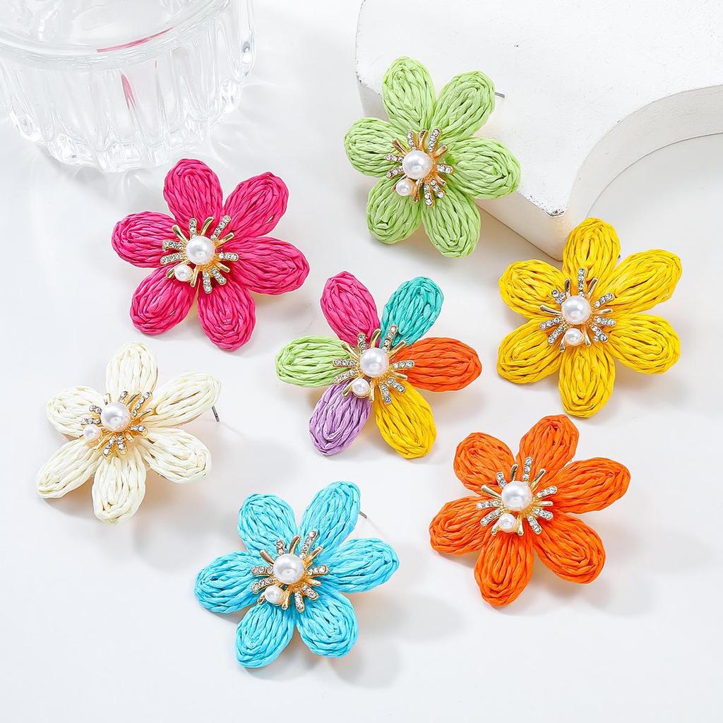 Spring Floral Raffia Earrings – European & American Style for Ladies' Parties