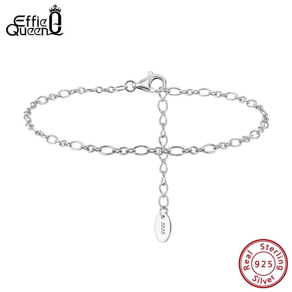 EFFIE QUEEN S925 Sterling Silver 3mm Oval Link Chain Bracelet Women Dainty Simple O Shape Links Wristband Bangle Jewelry SB222