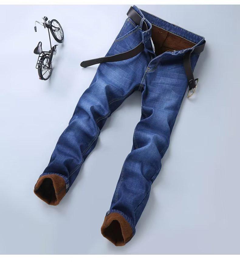 Herren Jeans mit Plus-Samt und geradem Bein für Herbst/Winter - Vielseitige Business- und Freizeitkleidung für Männer mittleren und höheren Alters