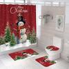 4pcs Merry Christmas Shower Curtain Polyester Shower Curtain Pedestal Rug Set Bathroom Decor Waterproof Curtain