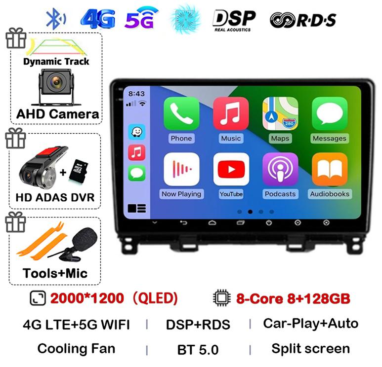 Android 14 Carplay Auto WIFI+4G For Honda Jazz 4 2020 2021 2022 Car Radio Multimedia Player Navigation GPS Stereo Head Unit DSP