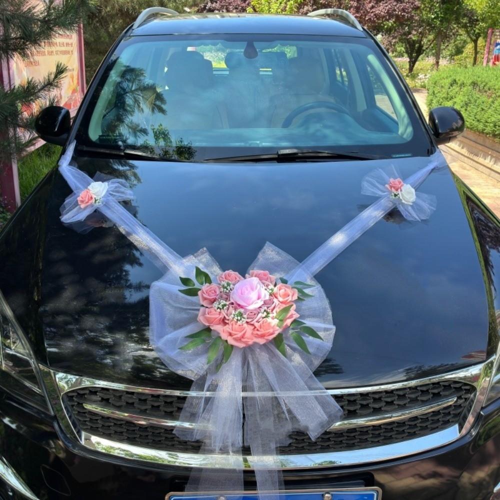Decorazione per Auto Nuziale Senza Pollini Nastro di Garza Multicolore per Auto Fiocco 'Just Married'