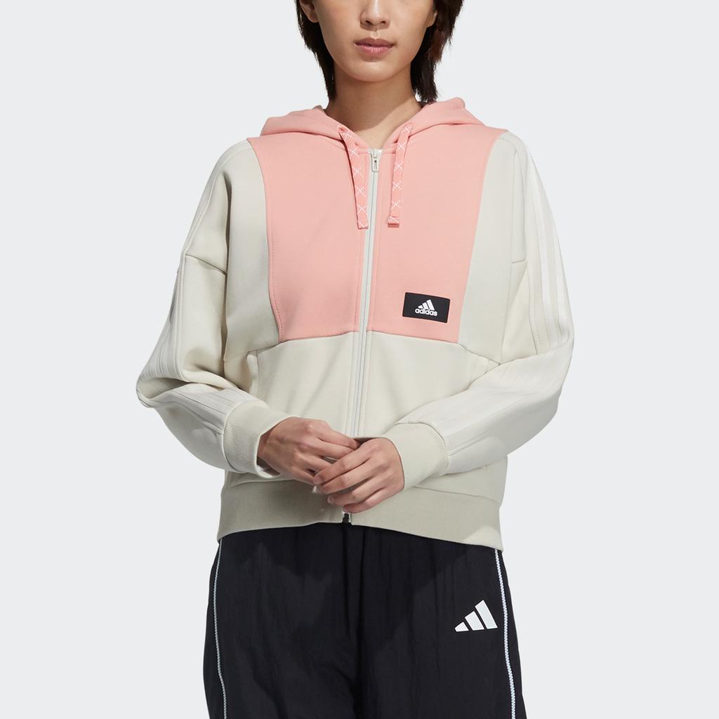 Adidas Kurtka Str Dzianinowa Kurtka z Kapturem w Bloki Kolorystyczne Damskie Kurtki Migdałowy Brąz GP0691