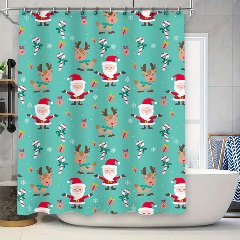 Tu Christmas Shower Curtain Festive Holiday Decor Waterproof Bathroom Set Merry Xmas Pattern Farmhouse Style Modern Design Holid