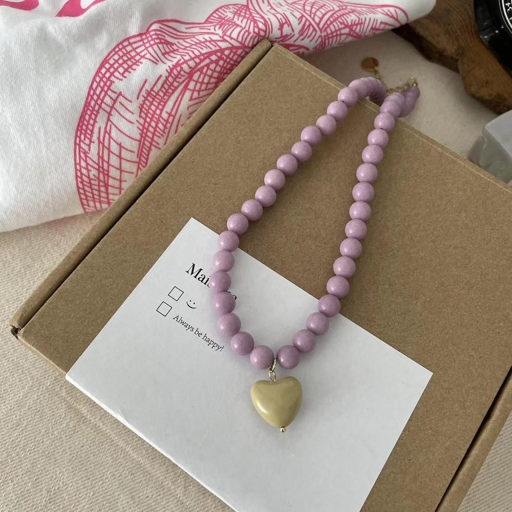 Love Heart Pendant Clavicle Chain Resin Acrylic Neck Chain Trend Beaded Necklace