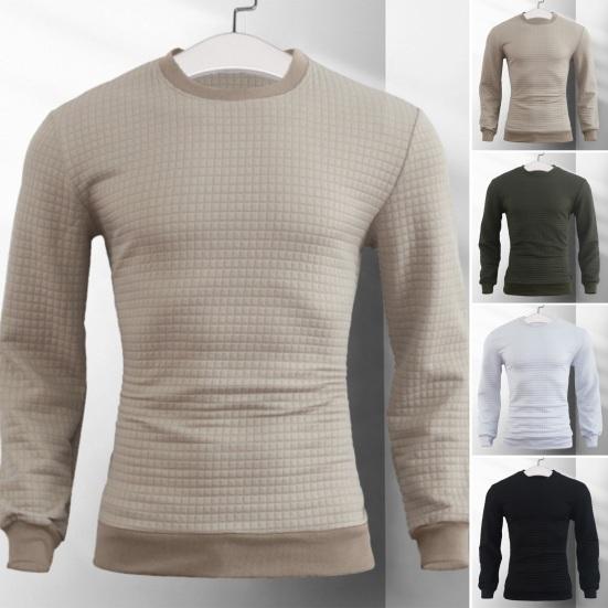 

Мужской осенний топ с круглым вырезом, однотонный эластичный повседневный простой стиль, приталенный пуловер с длинным рукавом, мягкая мужская футболка средней длины, нижняя одежда