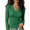 Fall New Style Cross V-neck Pleated Long-sleeved T-shirt Casual Top for Women