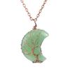 Moon Shape Design Natural Crystal Pendant Necklace With Tree Of Life Design For Women