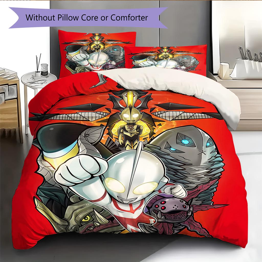 Ultraman Pattern Bedding Quilt Set Home Decoration Gift (1 * duvet cover + 2 * pillowcase without core)