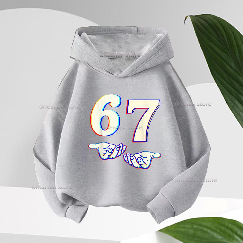Long Sleeve Graphic Funny 67 Cute Children's Hoodies Hooded Sweatshirt Casual Fashion Novelty Fleece Boy Girl Kid Warm Pullover