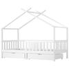 (Not Allowed to Sell on Germany)Beautiful house bed, with 2 drawers, solid wood, slatted frame, with fall protection, white (200x90 cm)