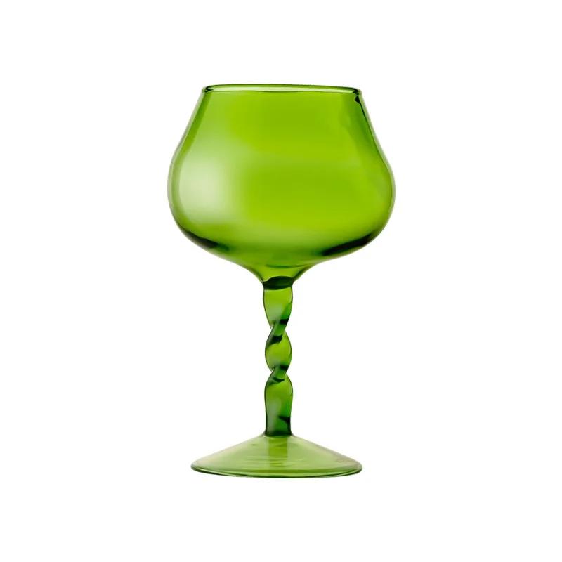 Green Crystal Glass Wine Goblet Creative Home Use Wine Glasses Cocktail Glasses Green Spiral Cup Stem Barware 301-400ml
