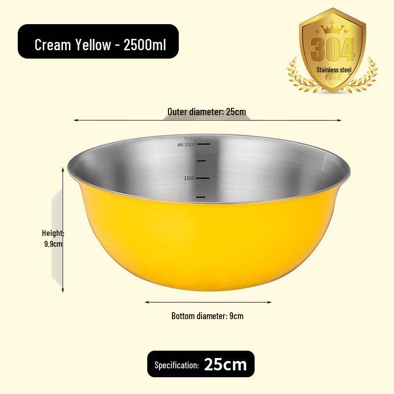 304 Stainless Steel Multi-purpose Bowl with Measuring Scale - Ideal for Beating, Baking, Kneading, Cooking, and Salads.