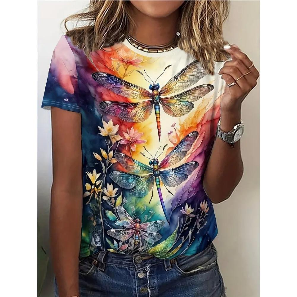 Summer 3D Printing Cute Animal Dragonfly  Women Funny Streetwear Fashion Short Sleeve Top