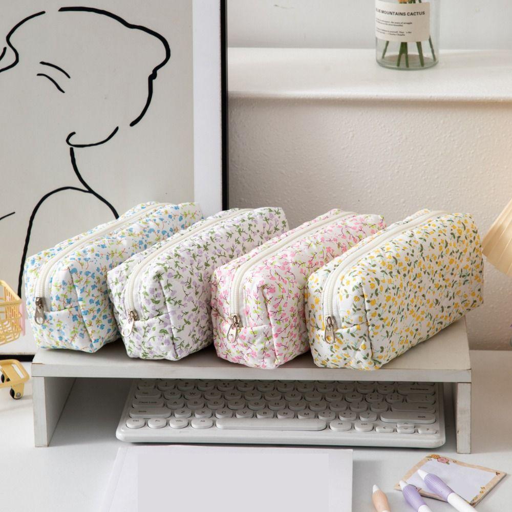 Polyester Pencil Case Large Capacity Storage Bag New Floral Quilted Pen Bag  Daily Stationery