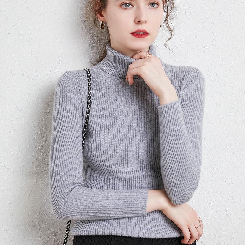 High-Neck Slim-Fit Women's Knit Pullover - Autumn/Winter 2024 Base Layer Sweater