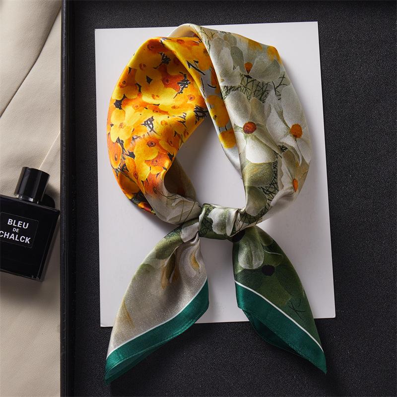 Hangzhou Silk 100% Mulberry Silk Silk Scarf Scarf Four Pins Wildflower Scarf 70 Customer Service Silk Small Square Scarf 12 mmi 68*68cm