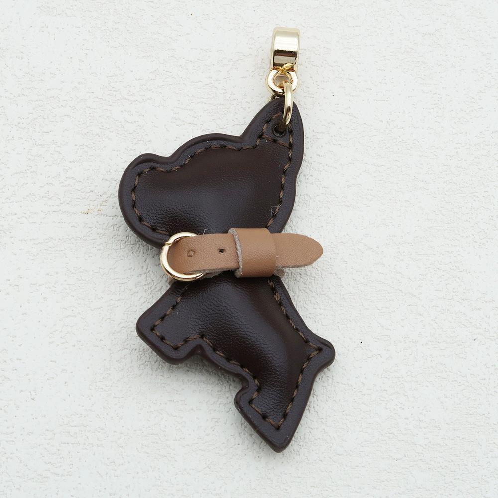 Handmade French Bulldog Genuine Leather Keychain with Anti-Lost Woven Rope Lanyard.