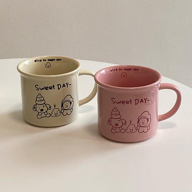 Funny Baba Good Friend Ceramic Cartoon Puppy Illustration Coffee Cup, Pink Couple Water Cup
