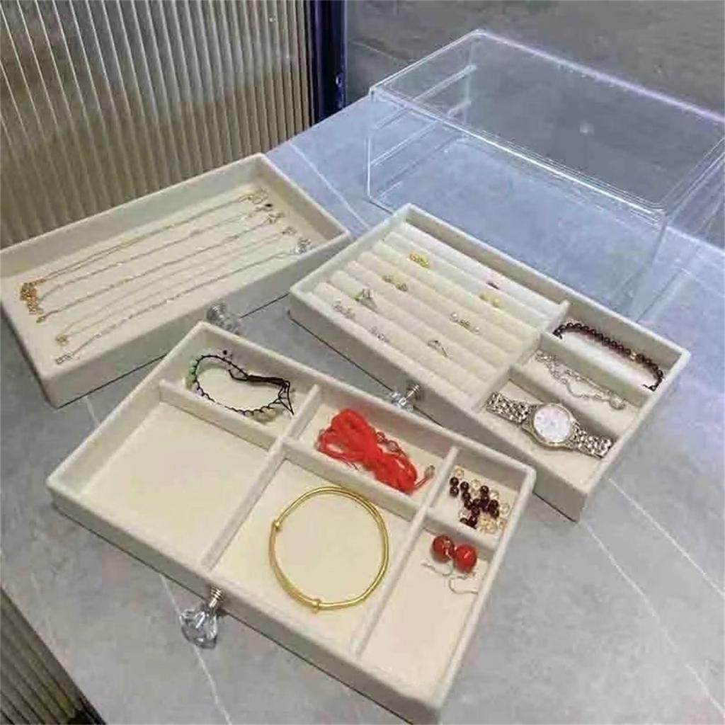 Plastic Velvets Jewelry Organizer 3 Drawers Stackable Display Case for Earrings Necklace Bracelets Accessories Holder
