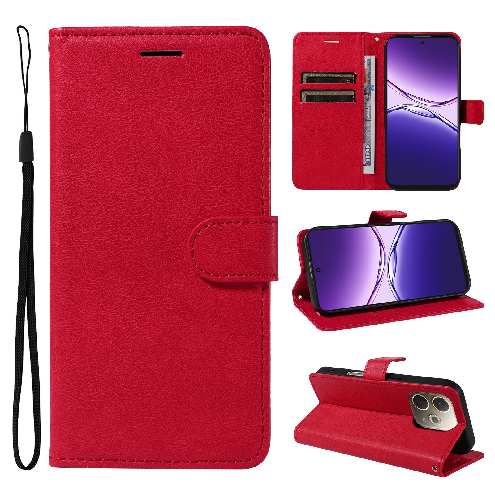 

For Oppo A5 Pro 5G Leather Wallet Case with Strap Solid Color Phone Stand Cover Red