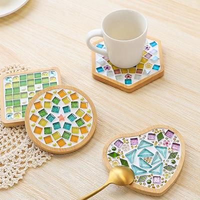 Square Round Diy Mosaic Cup Mat Mosaic Glass Handicraft Handmade Coaster Handmake Accessories Bamboo Pad Early Education