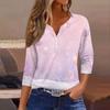 Women's Fashion Casual Christmas Print V-Neck Button Three-Quarter Sleeve T-Shirt Top