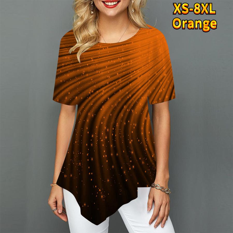 Damen Bedruckt Rundhals 3D Sternenhimmel Glänzend Kontraststreifen Trendy Luxuriös Spitzröcke Schwingend Kurzärmlig Damen S-8XL