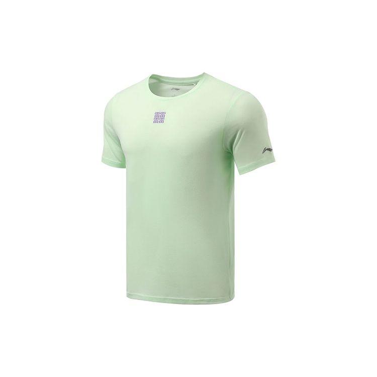 Li Ning Running Series Printed Pattern Training Round Neck Short Sleeve T-Shirt Men Tops Celestial-Green ATSR477-2