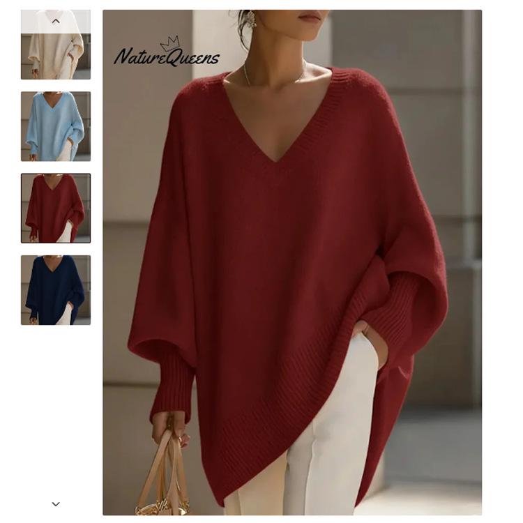 Women's European & American Autumn/Winter Round Neck Pullover Knitwear - Loose Fit, Solid Color Dress