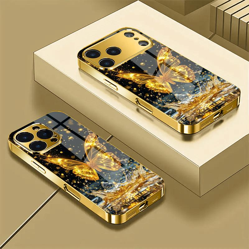 

Golden Butterfly High-end Phone Case Electroplated Glass TPU PhoneCase for iPhone 17 16 15 14 13 12 11pm Pro Plus Dropresistant iPhone 11 Pro Max