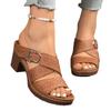 2026 Summer Plus Size Women's Roman Sandals: Chunky Heel, One-Strap, Hollow Design