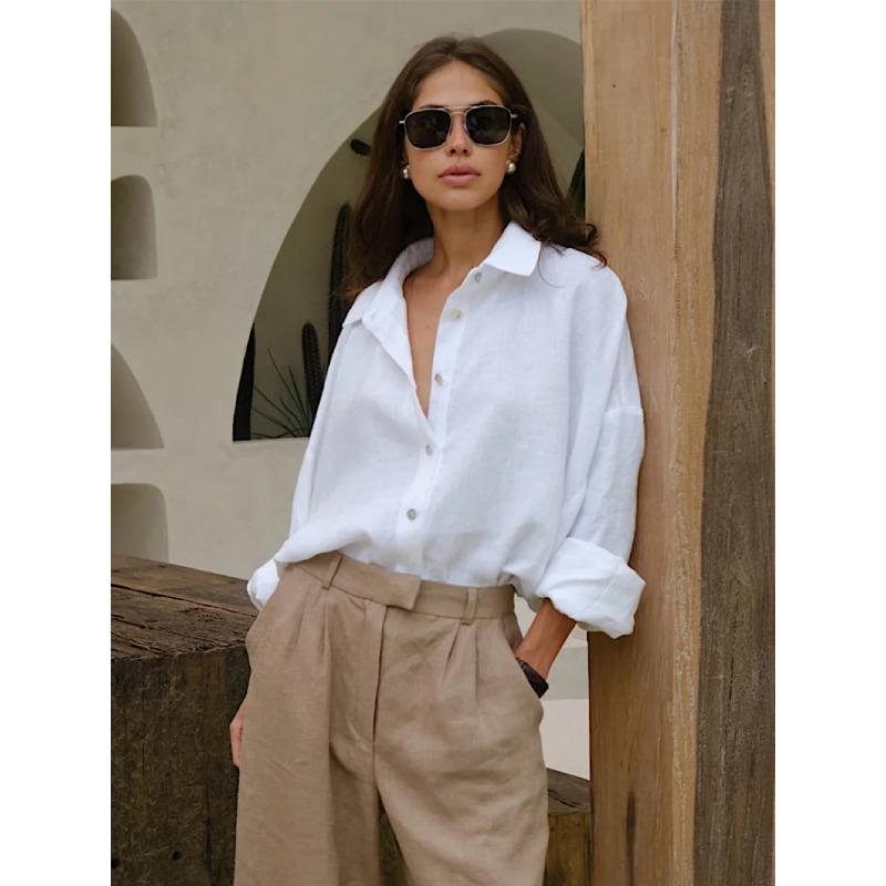 Loose Fit Long Sleeve Solid Color Casual Shirt For Women