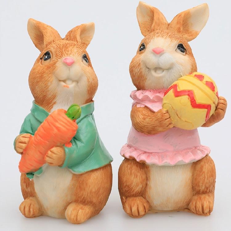 2Piece Easter Bunny-Decorations Easter Resin Rabbit Statue Ornaments Tabletop