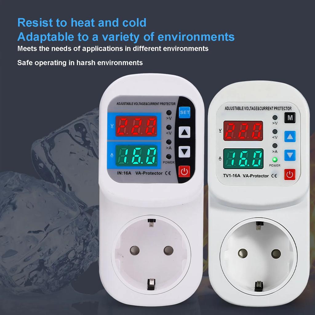 Surge Protector Outlet 16A Adjustable Digital Display Automatic Voltage Current Guard Socket for Home Voltage Regulator