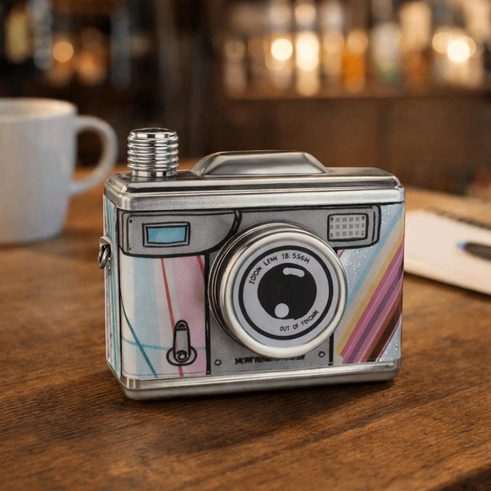 Stainless Steel Camera Hip Flask Camera Design Leak Proof Whiskey Containers Bottle Removable Strap 11OZ 325ML Whiskey Flask