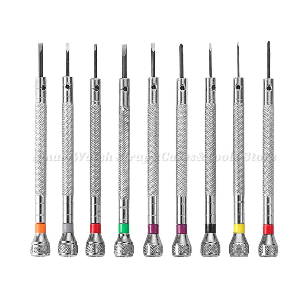 9pcs Precision Screwdrivers Set Watch Repair Tool with Rotating Base Stainless Steel Screwdriver for Watch and Glasses Repair