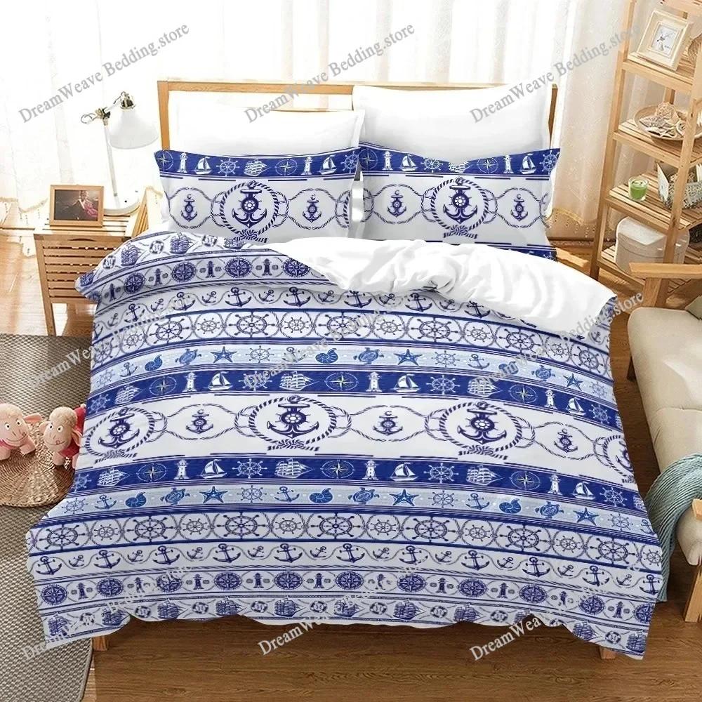 Juego de Ropa de Cama con Patrón de Ancla Marina Funda Nórdica 3D Ropa de Cama Diseño de Moda Decoración Juego de Funda Nórdica King Juego para Cama Doble Ropa de Cama