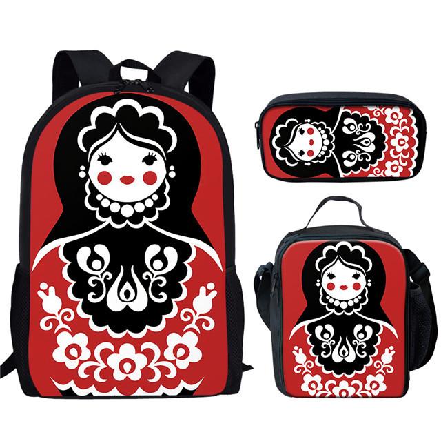 Classic Popular Peculiar Funny Russian Dolls 3D Print 3pcs/Set Pupil School Bags Laptop Daypack Backpack Lunch Bag Pencil Case